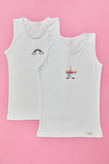 Katia&Bony Pack of 2 Rainbow Girl's Undershirt White/White