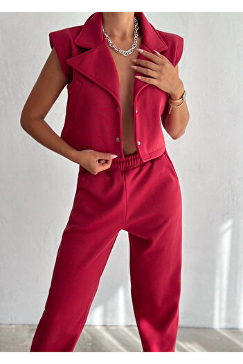 hazelin Red Women's Tracksuit Set - Cuff Collar and Vest Hzl25W-Fry 122281