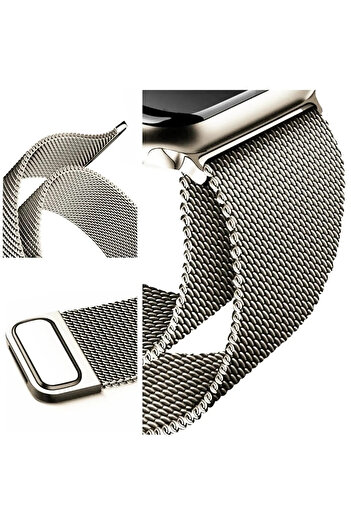 Fibaks Apple Watch 9/8/7/6/5/4/3/se 41/40/38 Mm Watch 11/10 42mm Kordon Kayış Paslanmaz Hasır Örgü Metal