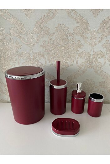 Trend Banyo Mutfak 5 Piece Matte Red Silver Matte Bathroom Set
