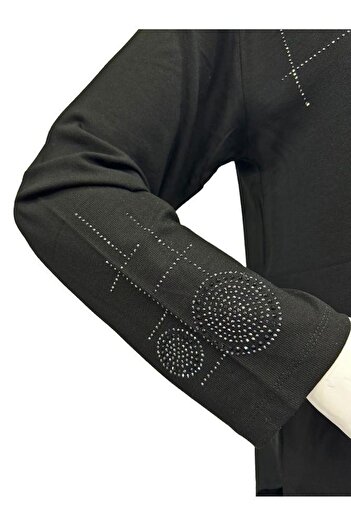 Moda Zeyn Round Patterned Stone Embroidered Clover Fabric Mother's Combed Cotton Blouse - Winter Quality