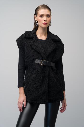 Olcay Casual Leather Belted Vest - Black 8242