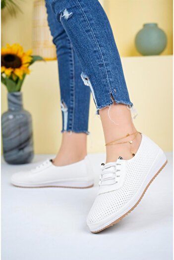 Aymood Παπούτσια Ballerina Orthopedic Daily Soft Γυναικεία Δέρμα με διάτρητο κορδόνι