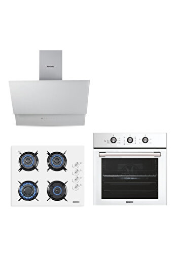 KUMTEL Kristal Plus Beyaz Cam Ankastre Set