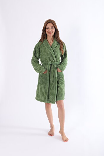 MEYHOME Green Wellsoft Şalyaka Dressing Gown - Pique Patterned