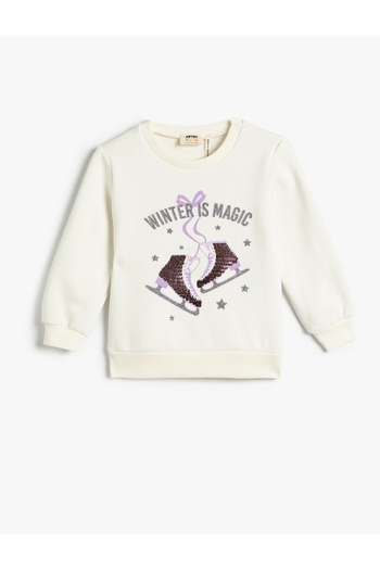 Koton Sweatshirt Ice Skating Sequined Embroidered Glitter Raised Cotton
