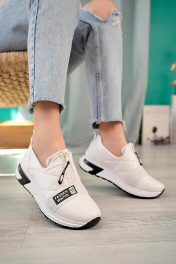 Aymood Women's Stripe Rubber Detailed Casual Shoes White Skin