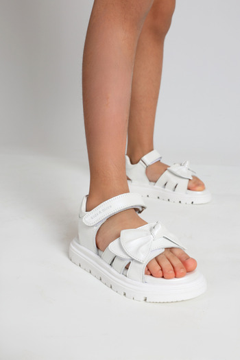 kids A more Mia Double Velcro Genuine Leather Girls' Sandals White