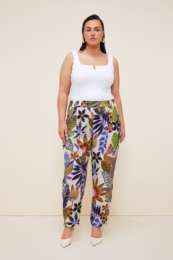 Love My Body Pleated Patterned Trousers