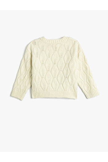 Koton Knitted Sweater Floral Embroidered Openwork Crew Neck