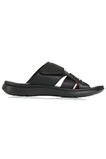 U.S. Polo Assn. Черни анатомични мъжки чехли от естествена кожа Dean