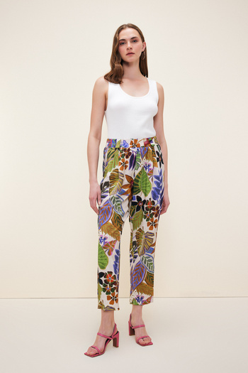 Love My Body Pleated Patterned Trousers