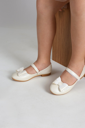 kids A more Princesa Mother of Pearl Color Girls' Ballerinas - Ribbon Detailed