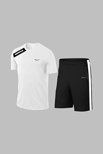 POSEIDON STORM Men's White Crew Neck Short Sleeve T-Shirt Shorts Bottom Top Set (S-3Xl)