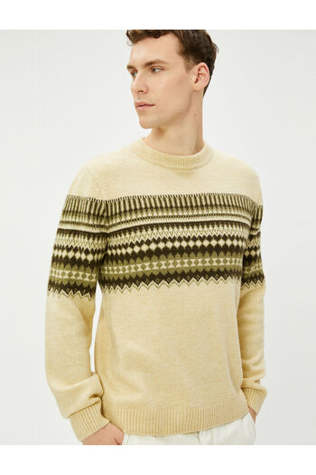Koton Crew Neck Sweater Acrylic Blend Ethnic Patterned