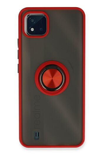 cepmoda Realme “C11 2021” Case - Frosted Transparent with Ring Stand, Colored Sides Ringcap - Red