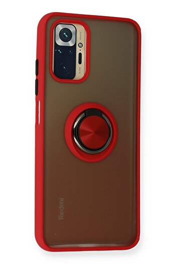 cepmoda Xiaomi'Redmi Note 10S' Case - Frosted Transparent with Stand Ring, Colored Sides Ringcover - Red