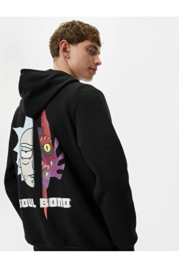 Koton Rick und Morty lizenziertes bedrucktes Kapuzenpullover