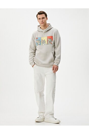 Koton Licensed Tom and Jerry Printed Hoodie with Kangaroo Pocket