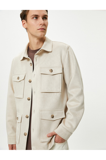 Koton Shirt Jacket Suede Look Classic Collar with Flap Pockets and Buttons