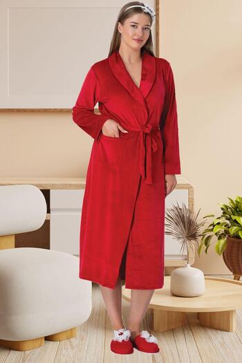 Mecit Pijama Mecit 5915 French Velvet Red Women's Dressing Gown