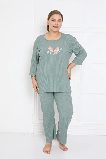 FAMES PİJAMA Ribbed Camisole Cotton Spanish Leg New Season Plus Size Home Wear