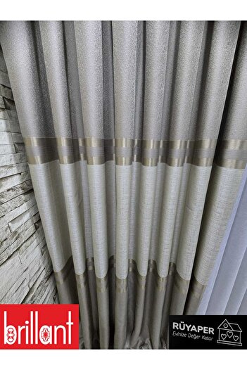Brillant Rüyaper New Season Lower and Upper Beige Middle Belly Cream Gold Bordered Background Curtain