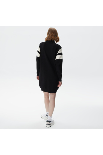 Lacoste Kadın Loose Fit Uzun Kollu Bisiklet Yaka Siyah Elbise