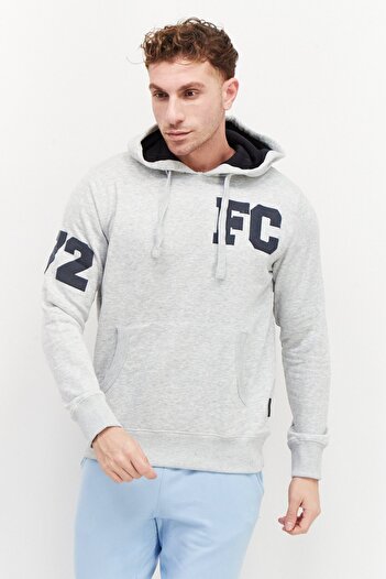 French Connection Men Hooded Long Sleeve Graphic Sweatshirt, Grey