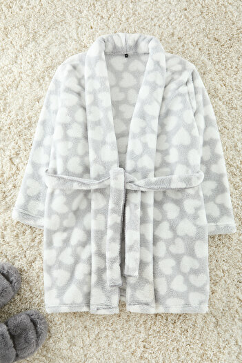 Trendyol Collection Gray Belted Heart Wellsoft Zimní pletený župan Thmaw25Sb00012