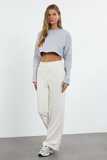 Trendyol Collection Ecru plisované kalhoty se širokým pasem - Twoaw21Pl0076