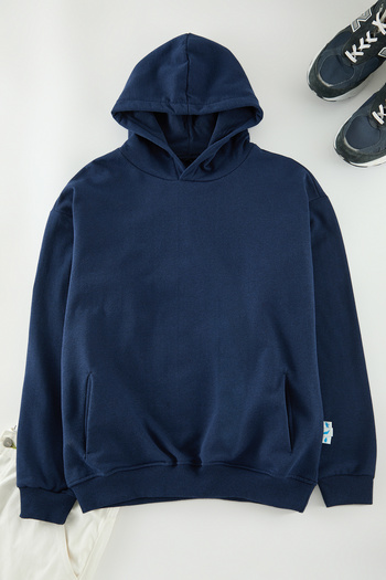 Trendyol Collection Φούτερ Indigo Fleece Oversize Hooded - TMNAW25SW00115