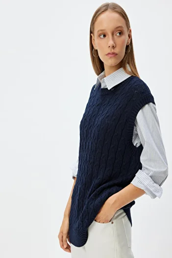Koton Navy Blue Young Vest 5Wal20023Ht