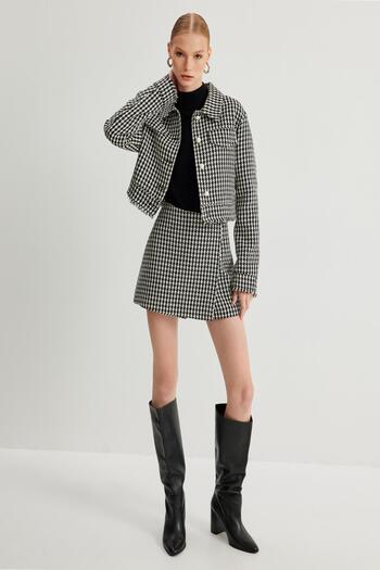 Koton Black Plaid Women's Jacket 5Wak50058Pw