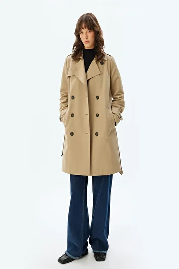 Koton Beige Women's Trench Coat 5Wak00056Ew