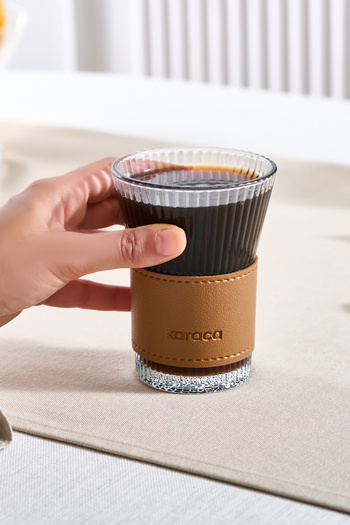 Karaca Brown Leather Cool Touch Latte Glass - 210 ml