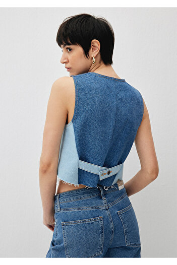 Mavi Peony Blocking Upcycle Jean Vest Crop / Croială scurtă 1110515 -88165