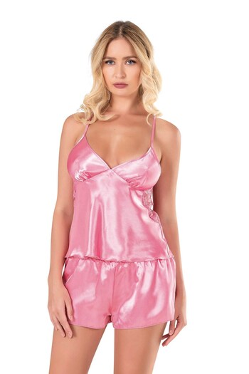PRIMODA Dark Pink Satin Babydoll Shorts Set 9108