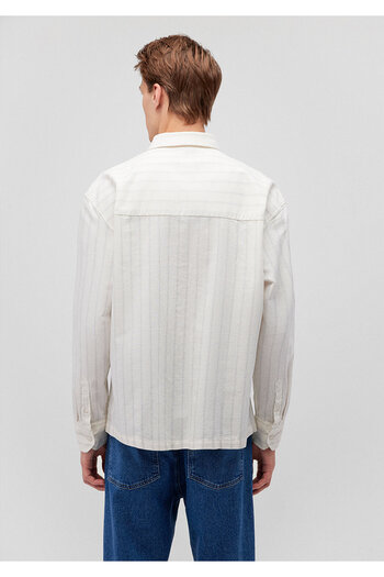 Mavi Çizgili Beyaz Gömlek Oversize / Geniş Kesim 0211160-620