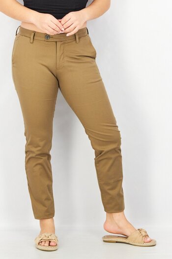 Esprit Women Regular Fit Plain Pants, Khaki