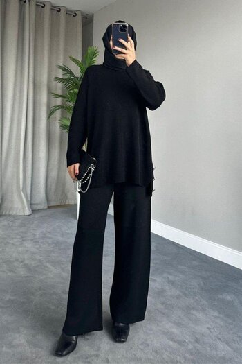 Şule Giyim Metal Buttoned Knitwear Set Black