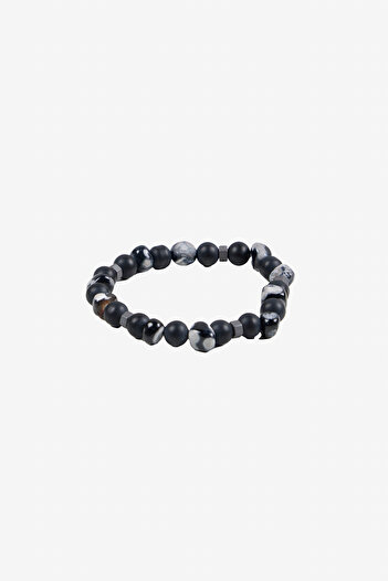 ALTINYILDIZ CLASSICS Men's Anthracite-Grey Natural Stone Bead Bracelet