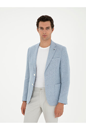 Cacharel Açık Mavi Slim Fit Keten Karışımlı Ceket 50284659-VR003