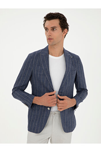 Cacharel İndigo Slim Fit %100 Keten Ceket 50284602-VR028