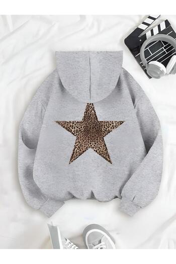 trendgar Gray Back Leopard Printed Capsolu Unisex Sweatshirt Hodie