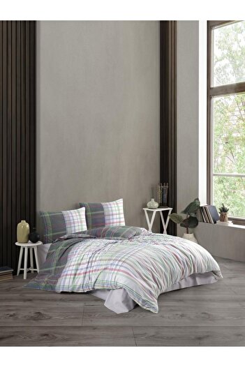Kristal Grey Plaid Single Duvet Cover Set