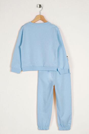 zepkids Crew Neck Long Sleeve Ruffle Detailed Blue Color Girl's Double Suit