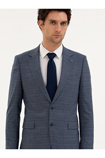 Cacharel Mavi Slim Fit Kareli Takım Elbise 50287888-VR036