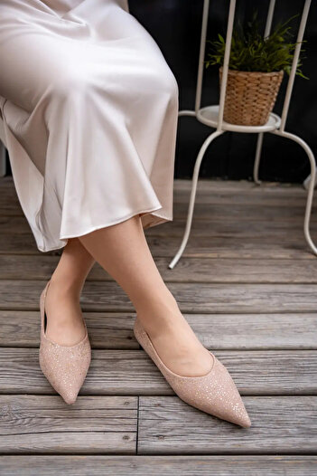 LAMİNTA Γυναικείες μπαλαρίνες Castle Beige Suede Galaxy Gold με λεπτομέρειες