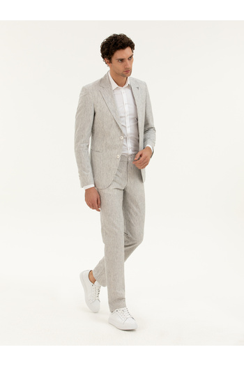 Cacharel Açık Gri Slim Fit Keten Karışımlı Ceket 50284616-VR001